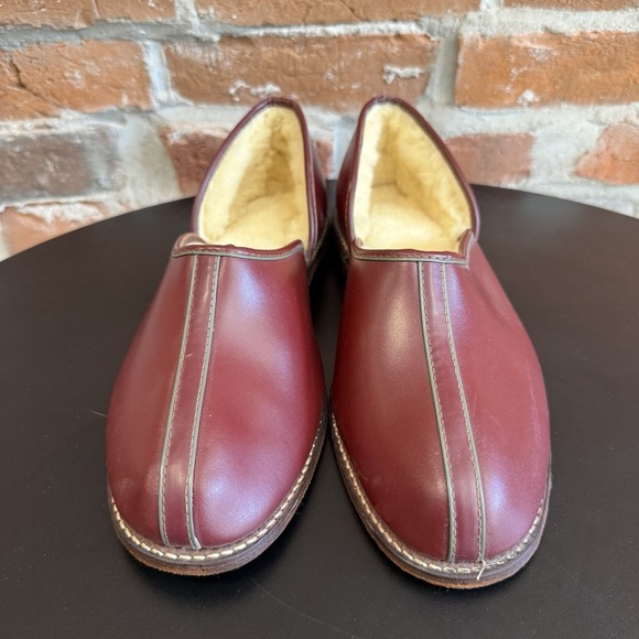 O\'Sullivans Vintage Loafer‎ Slipper Wine Split Toe Leather Shearling Mens Sz 8 main image 12
